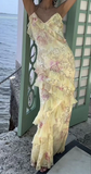 Mermaid Floor Length Yellow Prom Dress With Ruffles 22th Birthday Outfit HZ1022