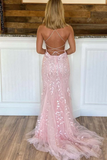 Pink Appliques Mermaid Long Prom Dress 22th Birthday Outfit HZ1022