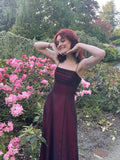 Vintage A line Straps Burgundy Long Prom Dress HZ1022