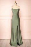 Modest Mermaid Straps Sage Green Slit Long Prom Dress HZ1022