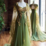 Vintage A Line Tulle Sage Green Prom Dress HZ1022