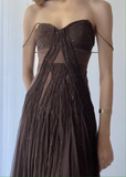 Vintage A Line Straps Floor Length Brown Prom Dresses HZ1022
