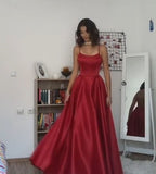 Vintage A Line Straps Floor Length Red Prom Dresses HZ1022