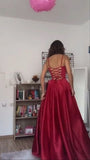 Vintage A Line Straps Floor Length Red Prom Dresses HZ1022