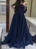A line Strapless Royal Blue Long Prom Dress With Straps HZ1022
