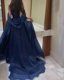 A line Strapless Royal Blue Long Prom Dress With Straps HZ1022