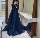 A line Strapless Royal Blue Long Prom Dress With Straps HZ1022