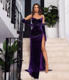 Sexy Mermaid Strapless Long Grape Prom Dress With Gloves HZ1022