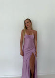Sexy Mermaid Straps Lilac Slit Long Prom Dress HZ1022