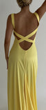 Simple Mermaid Straps Yellow Backless Long Prom Dress HZ1022