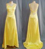 Simple Mermaid Straps Yellow Backless Long Prom Dress HZ1022