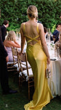 Simple Mermaid Straps Yellow Backless Long Prom Dress HZ1022