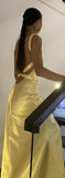 Simple Mermaid Straps Yellow Backless Long Prom Dress HZ1022