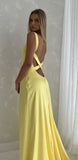 Simple Mermaid Straps Yellow Backless Long Prom Dress HZ1022