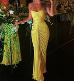 Sexy Mermaid Sweetheart Ruffles Yellow Prom Dress Weddingh Guest Dresses HZ1022