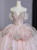 Ball Gown Sweet 16 Dress Off the Shoulder Pink Sweet 16 Dresses HZ1022