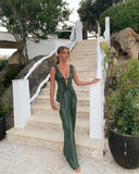 Sexy Sheath V neckline Green Long Prom Dresses HZ1022
