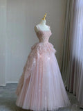 Modest Ball Gown Straps Pink Tulle Prom Dresses 22th Birthday Outfit HZ1022