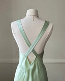 Simple A Line Straps Mint Green Long Prom Dresses HZ1022