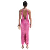 Sexy Mermaid Halter Hot Pink Long Prom Dresses HZ1022