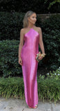 Sexy Mermaid Halter Hot Pink Long Prom Dresses HZ1022
