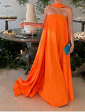 Sexy A line Strapless Chiffon Organge Long Prom Dresses HZ1022