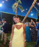 Sexy A line Straps Chiffon Yellow Long Prom Dresses HZ1022