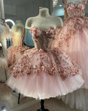Chic Pink Prom Dresses Hand Made Flowers 18th Birthday Outfits HZ1022