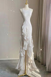 Simple Mermaid Prom Gown With Ruffles Spaghetti Straps Backless Prom Dress For Date HZ1022