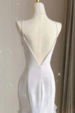 Simple Mermaid Prom Gown With Ruffles Spaghetti Straps Backless Prom Dress For Date HZ1022