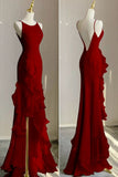 Simple Mermaid Prom Gown With Ruffles Spaghetti Straps Backless Prom Dress For Date HZ1022