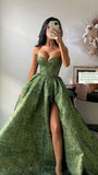 Sexy Ball Gown Prom Gown With Straps Green Lace Prom Dress For Teens HZ1022