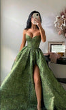 Sexy Ball Gown Prom Gown With Straps Green Lace Prom Dress For Teens HZ1022