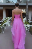 Gorgeous A line Strapless Pink Long Prom Dress HZ1022