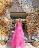 Gorgeous A line Strapless Pink Long Prom Dress HZ1022