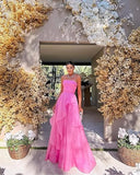 Gorgeous A line Strapless Pink Long Prom Dress HZ1022