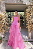 Gorgeous A line Strapless Pink Long Prom Dress HZ1022