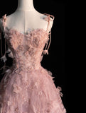 Fairy A line Spaghetti Straps Pink Tulle Prom Dresses for Teens HZ1022