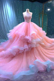 Ball Gown Straps Pink Organza Sweet 16 Dresses HZ1022