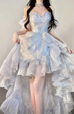 Sexy High Low Straps Blue Prom Dresses 21th Birthday Outfit HZ1022