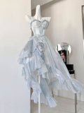 Sexy High Low Straps Blue Prom Dresses 21th Birthday Outfit HZ1022
