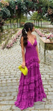 Elegant A line Long Tiered Chiffon Prom Dress 22th Birthday Outfits HZ1022