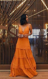 Elegant A line Strap Long Organge Prom Dress 22th Birthday Outfits HZ1022