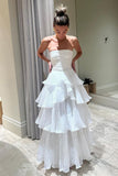 Elegant A line Long White Tiered Prom Dress 21th Birthday Outfits HZ1022