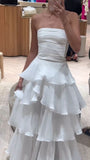 Elegant A line Long White Tiered Prom Dress 21th Birthday Outfits HZ1022