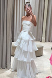 Elegant A line Long White Tiered Prom Dress 21th Birthday Outfits HZ1022