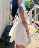cute a line white straps homecoming dress 18th birthday outfits HZ1022