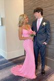 Elegant Mermaid Sequin Pink Long Prom Dresses Formal Dress HZ1022