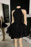 Classic High Neck Sequins Appliques Short Homecoming Dress For Black Women Birthday Outfits HZ1022