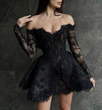 Sparkly Sheer Fully Sequined Lace Applique Homecoming Dress HZ1022